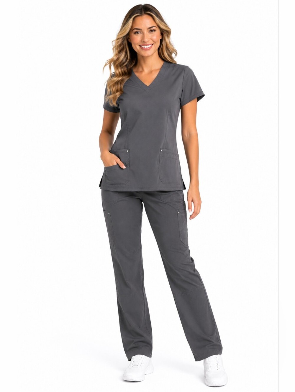Purple Label Yoga Gray Scrub Pants Women's Medium Stretch Cargo